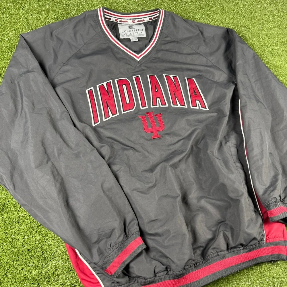 Colosseum Athletics Indiana Hoosiers Windbreaker Pullover Gray Red Mens Large